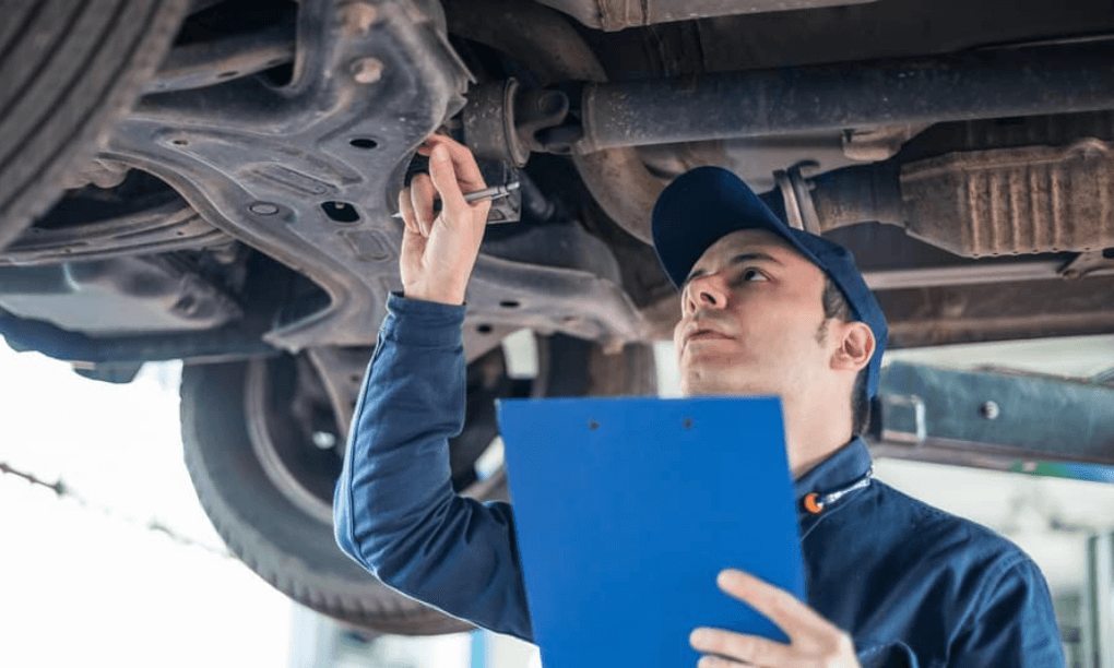 inspecting exterior of the car