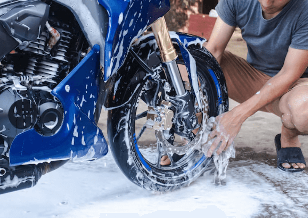 washing motorcycle